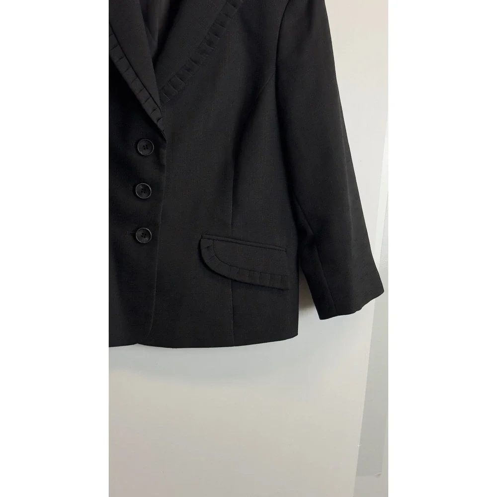 Evan-Picone Black Textured‎ Ruffle Trim Blazer Jacket Petite 14P Professional